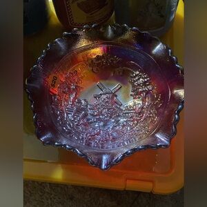 Iridescent Decorative Bowl with Windmill Design